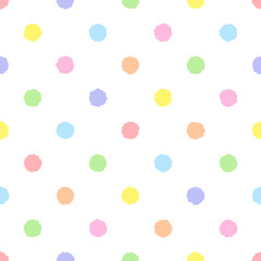 Rainbow seamless polka dot pattern, vector illustration. Seamless pattern with pastel colorful rough circles. Kids pastel rainbow geometric background