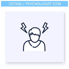 Stress line icon. Psychological problem. Anxiety, nervous tension. Emotional disorder. Psychotherapy. Mental health care and treatment concept. Isolated vector illustration. Editable stroke