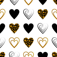 Simple pattern with Valentine's day hearts with Golden texture