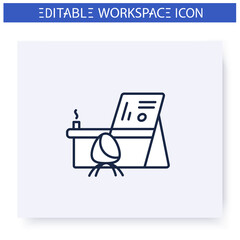 Office modular furniture line icon. Designer workstation. Smart emerging technologies. Contemporary workplace. Futuristic office innovations concept. Isolated vector illustration. Editable stroke 