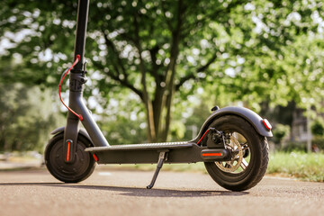 Electric scooter close-up on the asphalt track