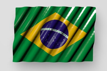 nice national holiday flag 3d illustration. - shining flag of Brazil with large folds lying flat isolated on grey
