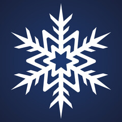Snowflake. Festive ornament. Vector illustration. Isolated blue background. Flat style. A fragile crystal of intricate shape. Frostwork. Snow flakes. Frozen star. Arctic icon. Christmas. New Year.