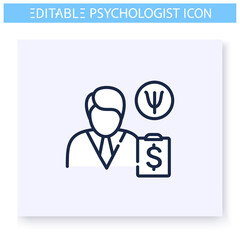 Psychological consultation price line icon. Psychotherapist session cost. Psychotherapeutic help service. Mental health care and treatment concept. Isolated vector illustration. Editable stroke 