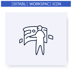 Virtual reality in workflow line icon. Hologram, interactive desktop. Smart emerging technologies. Futuristic office innovations concept. Isolated vector illustration. Editable stroke 