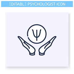 Psychology volunteering line icon. Psychological help charity. Psychologic, cognitive problems. Psychotherapy. Mental health care and treatment concept. Isolated vector illustration. Editable stroke 