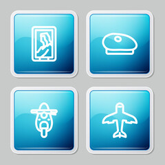 Set line Portrait in museum, French beret, Scooter and Plane icon. Vector.