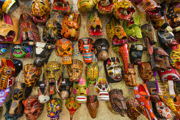 Fototapeta na wymiar Colorful masks in a shop in Guatemala