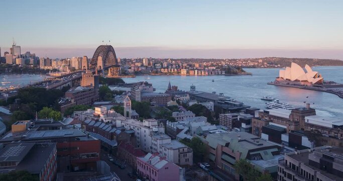 time lapse, sunset Aerial view of Sydney, Australia