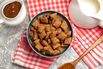 top view sweet pillow cookies on a white background sweet milk breakfast