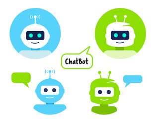 Robot icon set. Chat Bot sign design. Chat bot symbol, circle logo template. Vector illustration in Modern flat style. cartoon character Isolated on white.