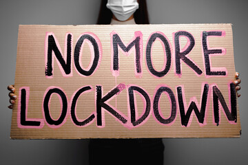 Protestive placard against coronavirus lockdowns against wall
