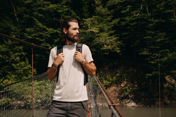 A man in nature. Seeker of adventures