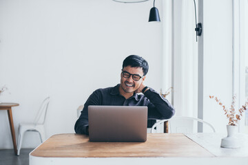 man work using computer hand typing laptop keyboard contact us online chatting search form internet...