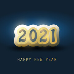 Simple Golden and Dark Blue New Year Card, Cover or Background Design Template With Round Numerals - 2021