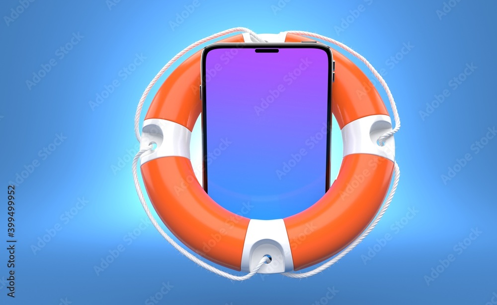 Wall mural Smartphone inside life buoy