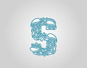 Water Splash,  Initial S Letter Logo Icon, water droplets and splash doodle alphabet icon.