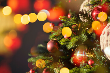 Obraz na płótnie Canvas background texture Christmas lights bright, toys on Christmas tree decorations for holiday