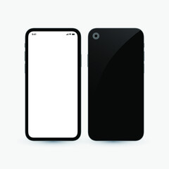 Phone mockup with blank screen. Back and front view realistic on white background. Eps10 vector illustration.