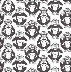 The three wise monkeys. Seamless Pattern. Vector Illustration.