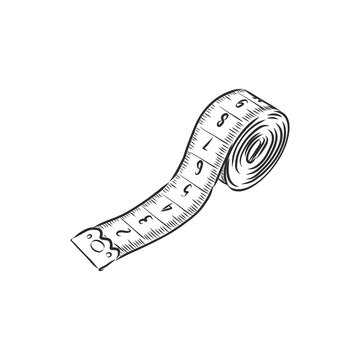 hand drawn, sketch illustration of measuring tape. centimeter tape vector sketch illustration