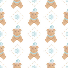 Seamless pattern with teddy bear. Festive background for websites and applications. Vector.