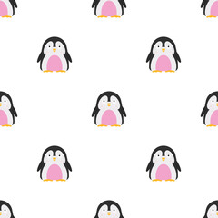 Seamless pattern with a penguin. Festive background for websites and applications. Suitable for postcards, wrapping paper, books and posters. Vector.
