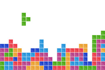 Game bricks tetris template. Color pixel blocks. Colorful video game tetris background. Flat design vector illustration. © Bohdan