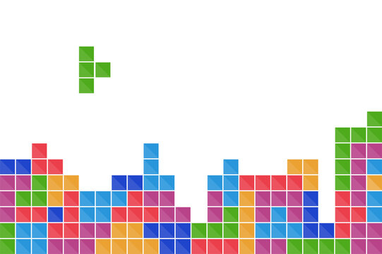 Game bricks tetris template. Color pixel blocks. Colorful video game tetris background. Flat design vector illustration.