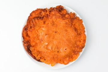 Kimchi pancake on white background