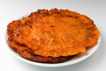 Kimchi pancake on white background