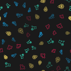 Set line Financial growth, , Gear with dollar and Piece of puzzle on seamless pattern. Vector.