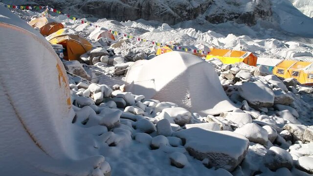 Snowy tent in the Himalyas
