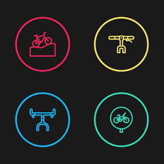 Set line Bicycle handlebar, , and Mountain bicycle icon. Vector.