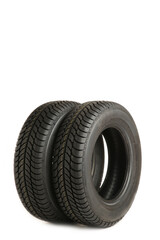 New tires pile isolated on white background