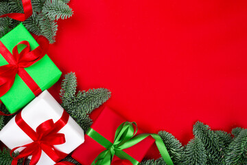 Christmas fir tree on red