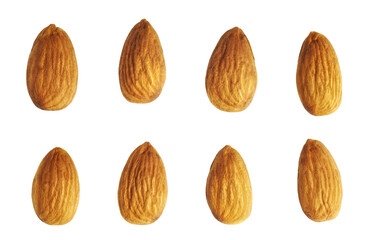 Close up picture of almonds isolated on white background.