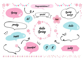 春のふきだし素材セット ピンクと水色の春カラー（文字入り）