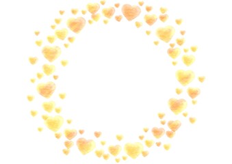 黄色いハートが集まり大きな丸いフレームを形成する色鉛筆調のイラスト