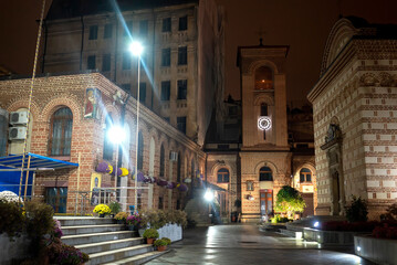 Fototapeta na wymiar Pedestrian street at night in Bucharest, Romania