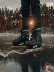 Ice skating on frozen lake man