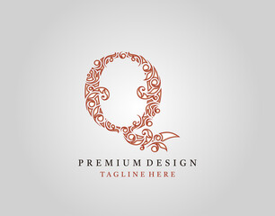 Obraz premium Letter Q Luxury logo icon, Elegant flourishes ornament monogram design vector.