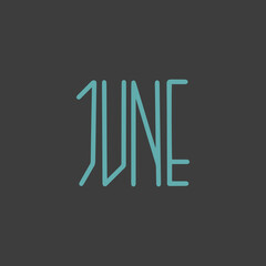 Hand drawn lettering phrase JUNE. Month June for calendar. Ink brush lettering for invitation card, calendar, poster, flyer, advertising design.