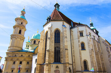 Ancient Graz Cathedral building in the center of Graz, Styria region, Austria. Religion concept