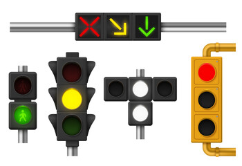 Traffic lights set, urban and city street stoplight