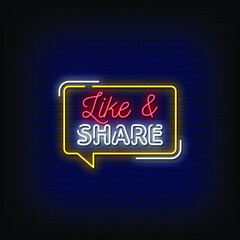 Like And Share Neon Signs Style Text Vector