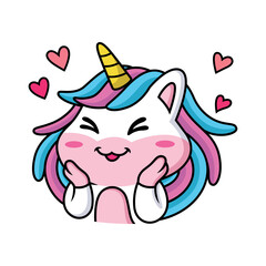 Expression of Cute Unicorn Cartoon fall in love