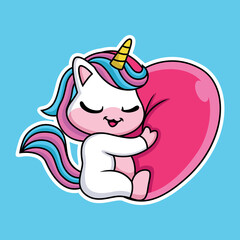 Unicorn Cartoon hug Love with Cute Pose