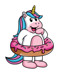 Cute Unicorn Cartoon with Donuts in his body