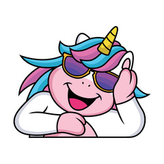 Cool Pose Unicorn Cartoon with Sweet Smile